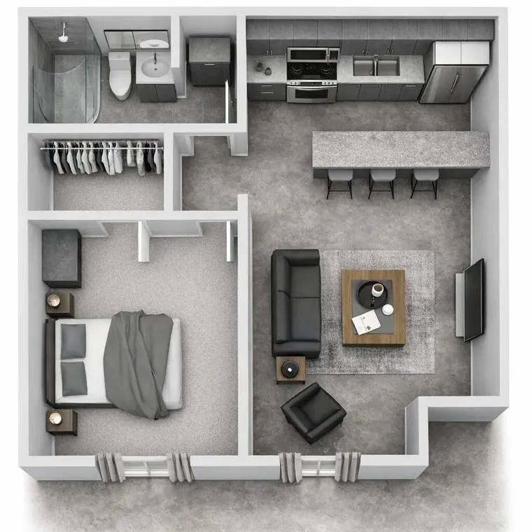 University Lofts — 1 BEDROOM WIDE floor plan